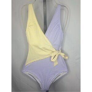 Kona Sol Yellow and Lavender Striped Swimsuit